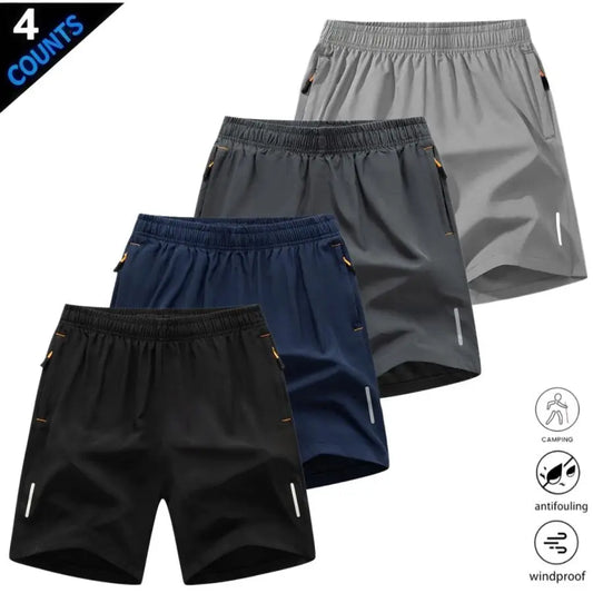 Men’S Quick-Dry Athletic Shorts Featuring Four Reflective Stripes, Zipper Closure, and Drawstring Waist; Side Zip Pockets Paired with Orange Interior Details Enhance Practicality and Visual Contrast. Side Reflective Stripes Improve Nighttime Visibility An